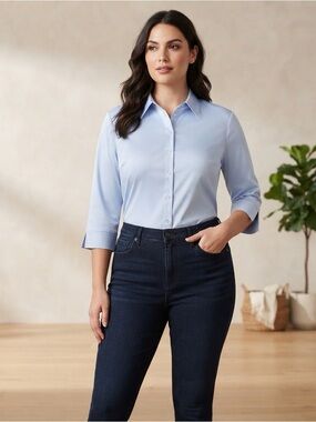 NWOT Light Blue Button-Up Shirt 2XL Stretch Nylon Blend